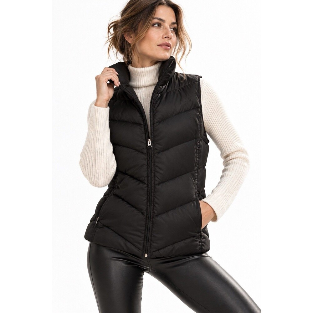 Eddie Bauer Black Premium Quality Goose Down Chevron Quilted Puffer Vest Size L